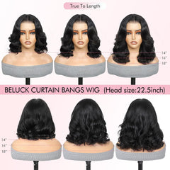 Human Hair Wig 250 Density Layered Bob Wig Human Hair with Curtain Bangs 15A 6X6 Face-Framing Wear Go Glueless Wigs Pre Plucked Pre Cut Loose Body Wave Glueless Wig Human Hair 14 Inch