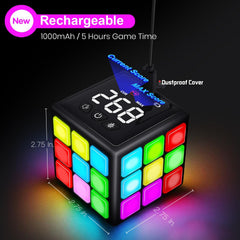 Rechargeable Handheld Game Cube - 15 Engaging Brain & Memory Games with Score Screen - Perfect Cool Toy for Kids Aged 6-12+ | Ideal Christmas & Birthday Gift (Black)