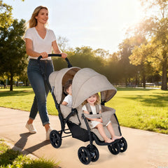 Double Pushchair with Adjustable Backrest and Sunshade