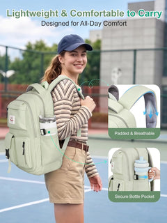 Lightweight School Backpack Womens, Cute School Bag for Teenager Girls, 15.6 Laptop Rucksack Backpack for School Casual Daypacks Travel Backpack for College Work Green 25L