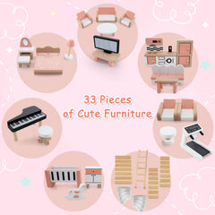 Multi-Layer Wooden Dollhouse Versatile Kids Playhouse Toy with 7-Room