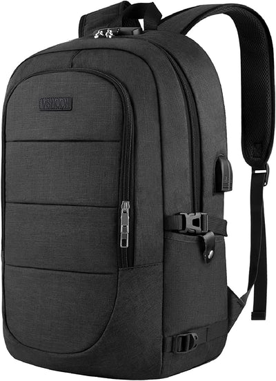 Anti-Theft Laptop Backpack, 15.6-17.3 Inch Business Laptop Rucksack Bag with USB Charging Port & Lock, Water Resistant Travel Backpack Computer Bag for Women Men, Black