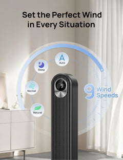 42 Inch Tower Fan, DC Motor Energy Saving Standing Fans for Bedroom, 8.5M/S High-Velocity Cooling Fans, 9 Speeds, Sleep/Auto/Natural/Normal Modes, 20Db Silent Fan, 90° Oscillating, 12H Timer