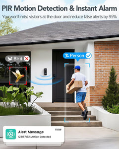 Video Doorbell Camera Wireless, 2K HD Smart Door Bell Camera Head-To-Toe View, Battery Operated, PIR Motion Detection, Night Vision, 2-Way Audio, SD Card & Cloud Storage, Works with Alexa