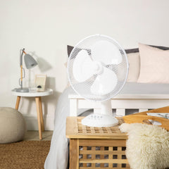 12" Inch, Lightweight, Portable Desk Fan, 3 Speeds, Wide-Angled Oscillation, Powerful Airflow, Quiet Operation, Perfect for Bedroom or Office, White - RHPDF1221