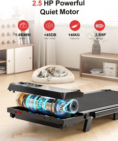 Folding Treadmill with Incline,Walking Pad 2.5HP under Desk Treadmills for Home,1-8Km/H Speed Range,Led Display & Remote Control,No Assembly