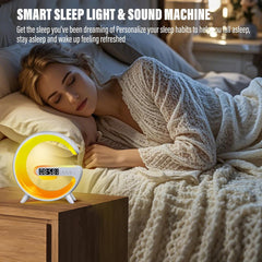 Wireless Charging G Shape Table Lamp & Atmosphere Night Light with Alarm Clock - Perfect Gift for Any Occasion!