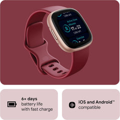 Versa 4 Fitness Smartwatch - GPS, 6-Day Battery Life, IOS & Android Compatible, Stylish Beet Juice/Copper Rose Design