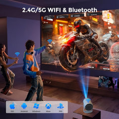 Turn 1 Projector 2026 | Supports 1080P with Android 14.0 | 200 ANSI Lumen Smart Projector, Native 720P Portable Mini Projector for Bedroom | Screen Mirroring for Ios/Android | Gaming & HDMI Compatible