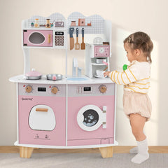 Wooden Kids Kitchen Playset with Coffee Maker for 3+ Years Old