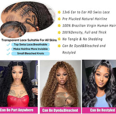 24 Inch 13X6 Deep Wave Lace Front Wigs Human Hair Wigs for Women HD Transparent Deep Curly Human Hair Wig 200 Density Pre Plucked Natural Color