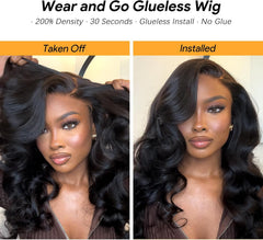 22 Inch 200% Density 6X6 HD Lace Closure Glueless Wig Human Hair Pre Side C Part Loose Body Wave Brazilian Human Hair Wig with Fringe for Women Layered Cut Wear and Go Glueless Human Hair Wig
