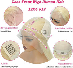 20 Inch 13X6 Lace Front Wigs Human Hair 200 Density 613 Blonde Straight Wigs Pre Plucked Brazilian 13X6 HD Frontal Lace Straight Glueless Wigs Human Hair for Women