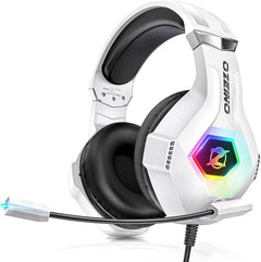 Gaming Headset for PS5 PS4 PC, Over-Ear Headphones with Surround Sound & RGB Light for Xbox One Xbox 360 Switch Mac Laptop (White)