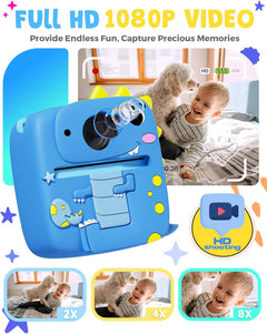Kids Camera Instant Print for Boys Girls, Christmas Birthday Gifts for 3 4 5 6 7 8 9 Year Old Boys Girls, 1080P Kids Digital Camera Toys for Kids Age 3-9 Blue