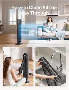 20Db Silent Tower Fan, 28 Ft/S Velocity Electric Cooling Fan with Remote, 90° Oscillating 8 Speeds 4 Modes 8H Timer LED Display, DC Motor Quiet Standing Bladeless Floor Fans for Bedroom, Black
