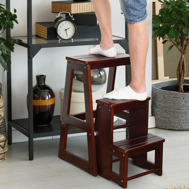 Folding 3 Tier Step Stool Wooden Folding Stepladder Shelf