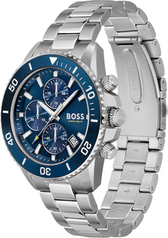 BOSS Men'S 45Mm Chronograph Quartz Watch Admiral Collection with Stainless Steel, Silicone or Ocean Plastic Textile Strap, Date Fuction and 3 Sub-Dials