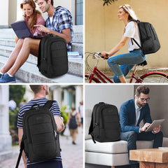 Anti-Theft Laptop Backpack, 15.6-17.3 Inch Business Laptop Rucksack Bag with USB Charging Port & Lock, Water Resistant Travel Backpack Computer Bag for Women Men, Black