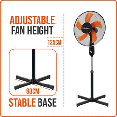 16 Inch Pedestal Fan with Oscillation, Adjustable Height, Quiet Powerful Cooling Airflow, 45W, Black & Orange