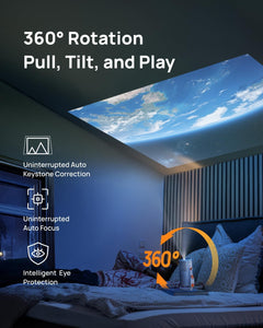 Mogo 4 Laser Video Portable Projector with 4 Filters, 550 ISO Lumens | 360° Built-In Stand, Built-In Battery, 2.5 Hours of Playtime, Google TV with Licensed Netflix, 2×6W Harman Kardon