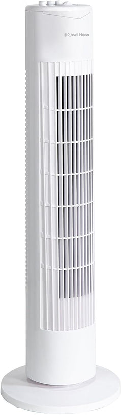 29" Inch, Lightweight, Tower Fan, 3 Speeds, 75° Oscillation, Powerful Airflow, Quiet Operation, Timer, Perfect for Home or Office, White- RHTF2923W