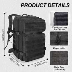 Military Backpack 45L Waterproof Tactical Backpack Molle Backpacks Large Assault Pack for Travelling Hunting Hiking Camping Fishing Trekking Gym(Black)