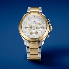 Men'S 45.5Mm Multifunction Quartz Watch - White Dial, Two-Tone Stainless Steel Bracelet with Gold IP, 3 Sub-Dials, 5ATM Water Resistant - 1791226