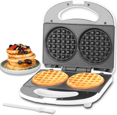Double Mini Waffle Maker & Iron, Chaffle Maker, 2 X 4-Inch Waffle Machine, Small Waffle Iron for Waffles, Keto Chaffles, Hash Browns & Cookies, 230V, UK Plug, White