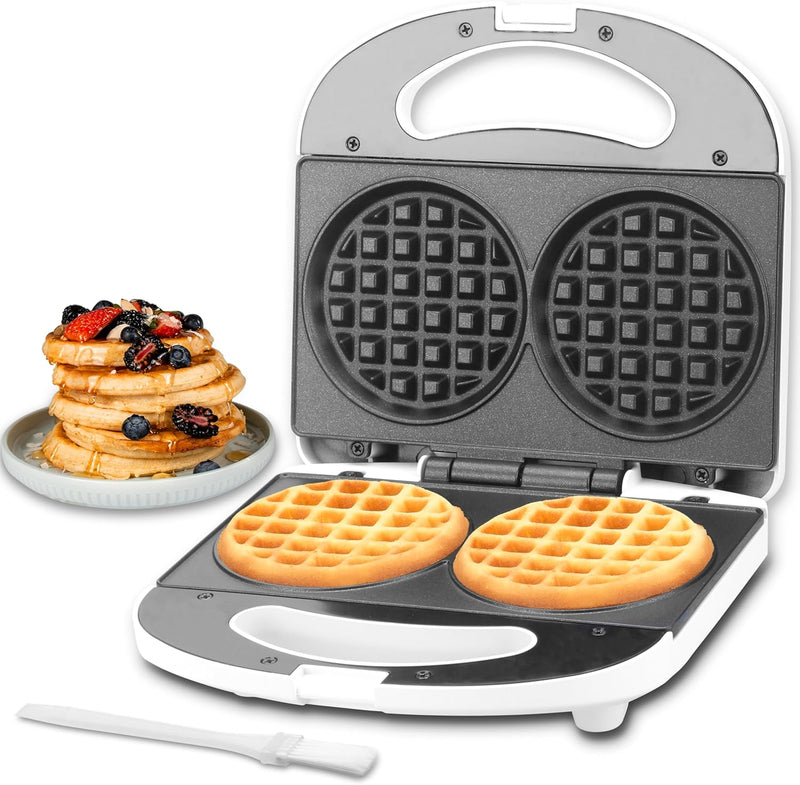Double Mini Waffle Maker & Iron, Chaffle Maker, 2 X 4-Inch Waffle Machine, Small Waffle Iron for Waffles, Keto Chaffles, Hash Browns & Cookies, 230V, UK Plug, White