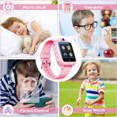 Kids Smart Watch for Boys Girls, Fashion Smartwatches for 5-12 Year Olds Children, Birthday Gift Toy for Kids, Digital Watch with 14 Puzzle Games and 90° Rotating Camera (Pink)