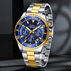 Mens Watches Chronograph Stainless Steel Analog Quartz Watch Waterproof Men'S Wrist Watches Business Casual Fashion Watch for Men