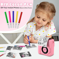Kids Camera Instant Print,1080P Digital Instant Camera for Kids, 32GB Card, 3 Rolls Print Paper, Birthday Gifts Childrens Selfie Toys for Boys Girls Age 3-12,Pink