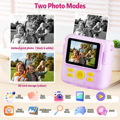 Kids Camera for Girls Boys, Instant Camera for Kids with Print Photo Paper,1080P HD Kids Digital Camera with 32GB SD Card Portable Toy Birthday Gifts for 3 4 5 6 7 8 9 10 Year Old Girl Boy