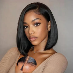 12 Inch Wear and Go Glueless Bob Wig Human Hair HD Lace Front Wigs Human Hair Wig Bone Straight Human Hair Wigs Glueless Real Brazilian Virgin Human Hair Wigs for Women