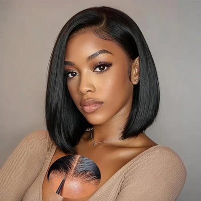 12 Inch Wear and Go Glueless Bob Wig Human Hair HD Lace Front Wigs Human Hair Wig Bone Straight Human Hair Wigs Glueless Real Brazilian Virgin Human Hair Wigs for Women