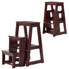 Folding 3 Tier Step Stool Wooden Folding Stepladder Shelf