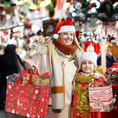 12-Pack Reusable Christmas Tote Bags with Tissue Paper - Extra Large, Large & Medium Non-Woven Gift Bags for Holiday Parties & Decorations