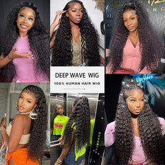 13X6 Deep Wave Human Hair Wig Pre Plucked Brazilian Virgin 200% Density Deep Lace Front Wigs Wet and Wavy with Baby Hair for Women 20 Inch