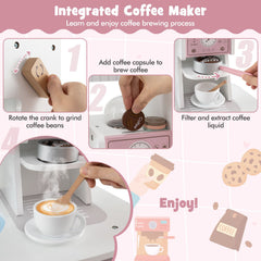 Wooden Kids Kitchen Playset with Coffee Maker for 3+ Years Old