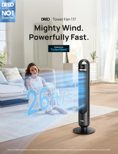 Quiet Tower Fan for Bedroom& Home, 25Ft/S Powerful Airflow, 29Ft Coverage, 1-8H Timer, 4 Speeds, 3 Modes, 28Db Bladeless Fan with Remote Control, 90° Oscillating Cooling Fan, LED Display