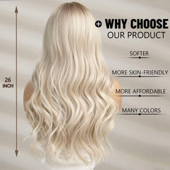 Long Wavy Blonde Wigs for Women Natuaral Synthetic Hair Heat Resistant Ombre Wig for Daily Party Cosplay Use