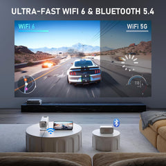 【Officially-Licensed App & Auto Vertical Keystone】 Mini White Smart Projector, Wifi 6 Bluetooth 5.4, Full HD 1080P Portable Projector with 210° Stand, Compatible with Smartphone