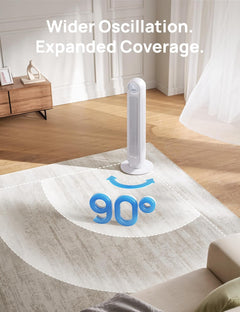 20Db Silent Tower Fan, 28 Ft/S Velocity Electric Cooling Fan with Remote, 90° Oscillating 8 Speeds 4 Modes 8H Timer LED Display, DC Motor Quiet Standing Bladeless Floor Fans for Bedroom, White