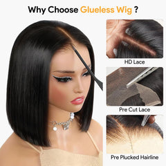 12 Inch Wear and Go Glueless Bob Wig Human Hair HD Lace Front Wigs Human Hair Wig Bone Straight Human Hair Wigs Glueless Real Brazilian Virgin Human Hair Wigs for Women