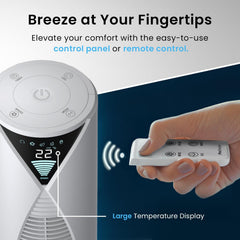 ® 46" Ultra-Powerful Bladeless Tower Fan with 45W Motor, Oscillating Portable Air Circulator, 3 Cooling Speeds, 4 Operational Modes, and 12-Hour Timer for Home & Office - White