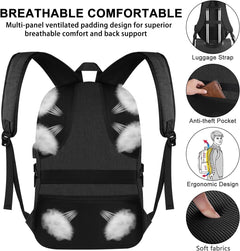 Anti-Theft Laptop Backpack, 15.6-17.3 Inch Business Laptop Rucksack Bag with USB Charging Port & Lock, Water Resistant Travel Backpack Computer Bag for Women Men, Black
