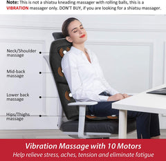 Ultimate  Back Massager with Heat – 10 Vibration Motors for Pain Relief, Perfect Massage Chair Pad for Home & Office, Ideal Father's Day Gift!