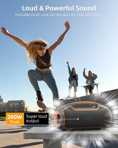 Powerful Portable Bluetooth Speakers - 200W Peak Sound, Deep Bass, Waterproof, 24H Playtime, Perfect for Parties!
