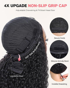 Half Wig Human Hair 200 Density Kinky Curly Half Wig 3 in 1 Seamless Flip over Glueless Wigs Human Hair with Drawstring Beginner Friendly Curly Wig Headband Wig for Women Daily Wear 16 Inch
